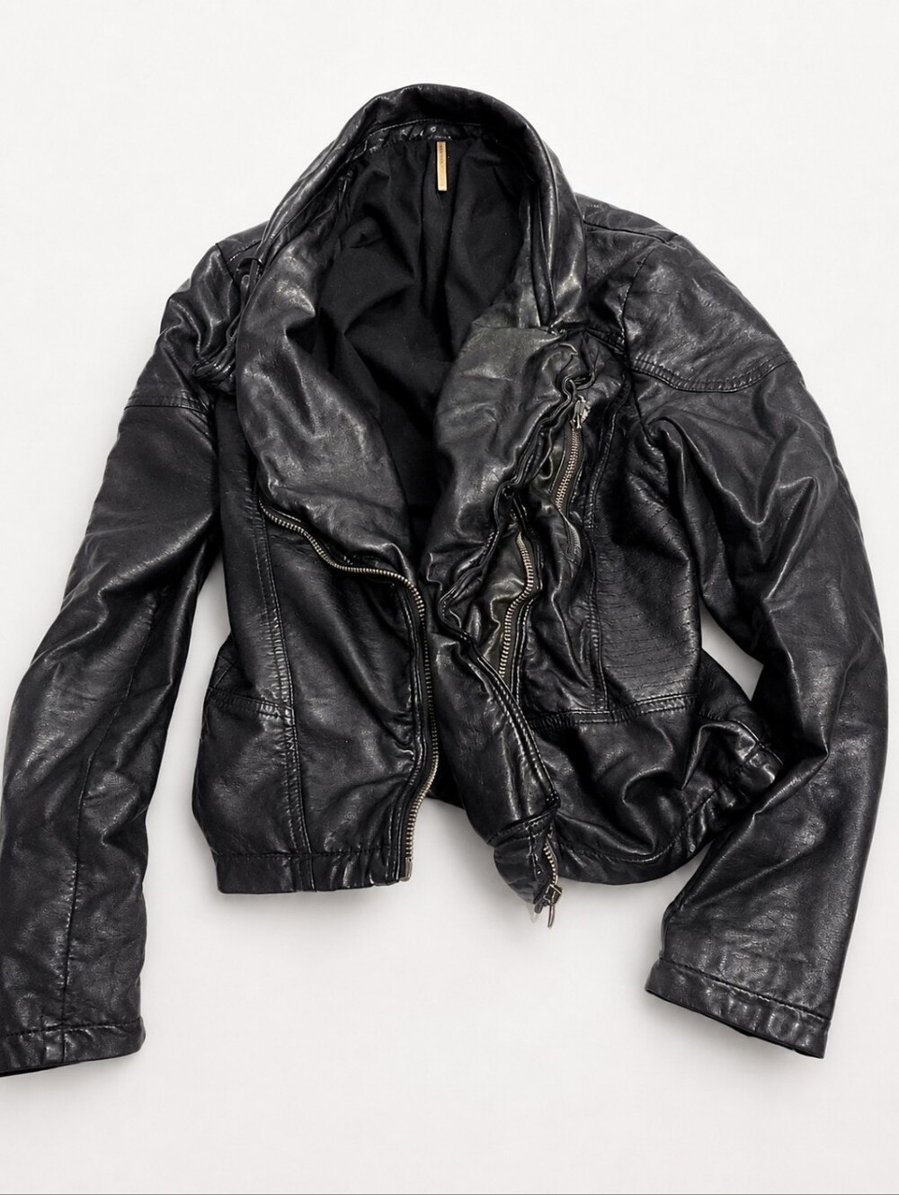 Free People- Vegan Moto Jacket — Style OB686170 —faux Leather- Black — Size 12-